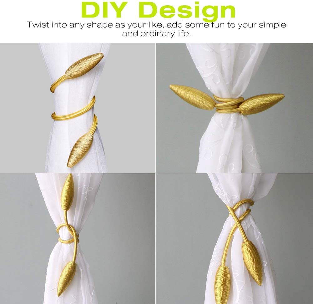 HASTHIP Curtain Tiebacks for Drapes featuring Magnetic Holders Pack of 2 Gold | DIY Use