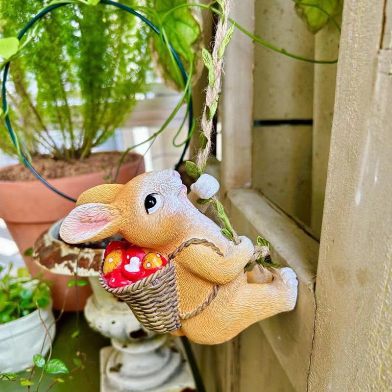 HASTHIP Cute Resin Climbing Bunny for Planters featuring Rope & Hook | Whimsical Home Decor