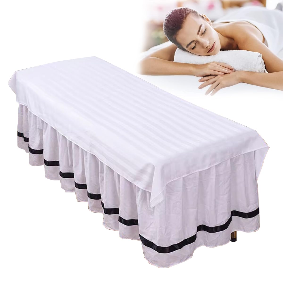 HASTHIP Massage Table Throw for Spa Use with Stripped Pattern 30x74 in | Silk Cotton White