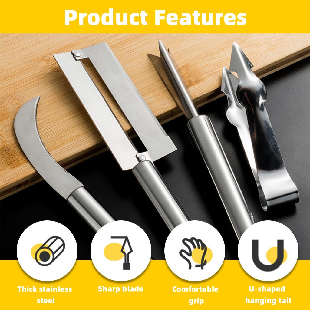 HASTHIP Pineapple Peeler Tool Set for Easy Fruit Prep featuring Curved Blade & Ergonomic Handles