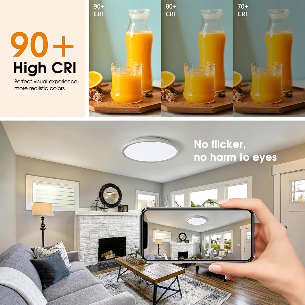 HASTHIP 12" LED Ceiling Light with Remote Control & 3 Color Dimmable Design