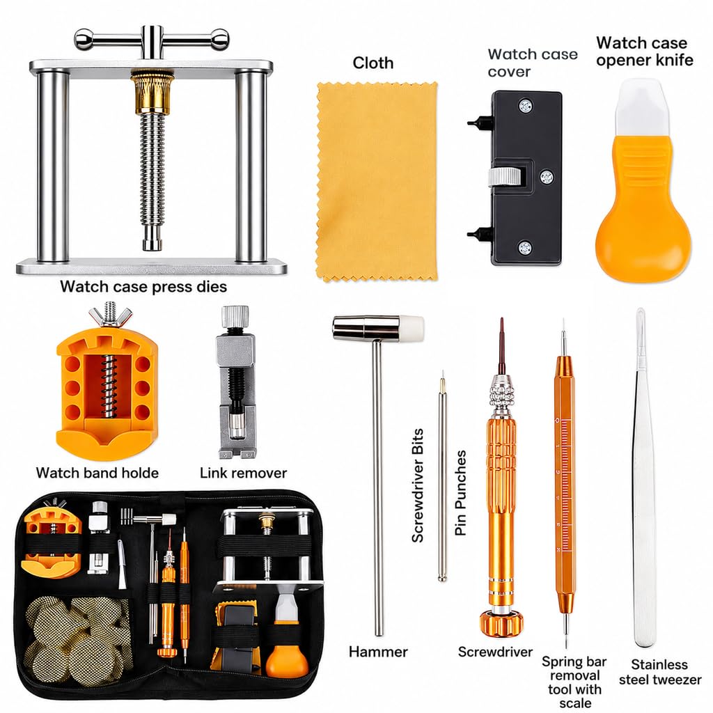 HASTHIP Watch Repair Kit with Watch Press, Case Back Opener & Link Remover