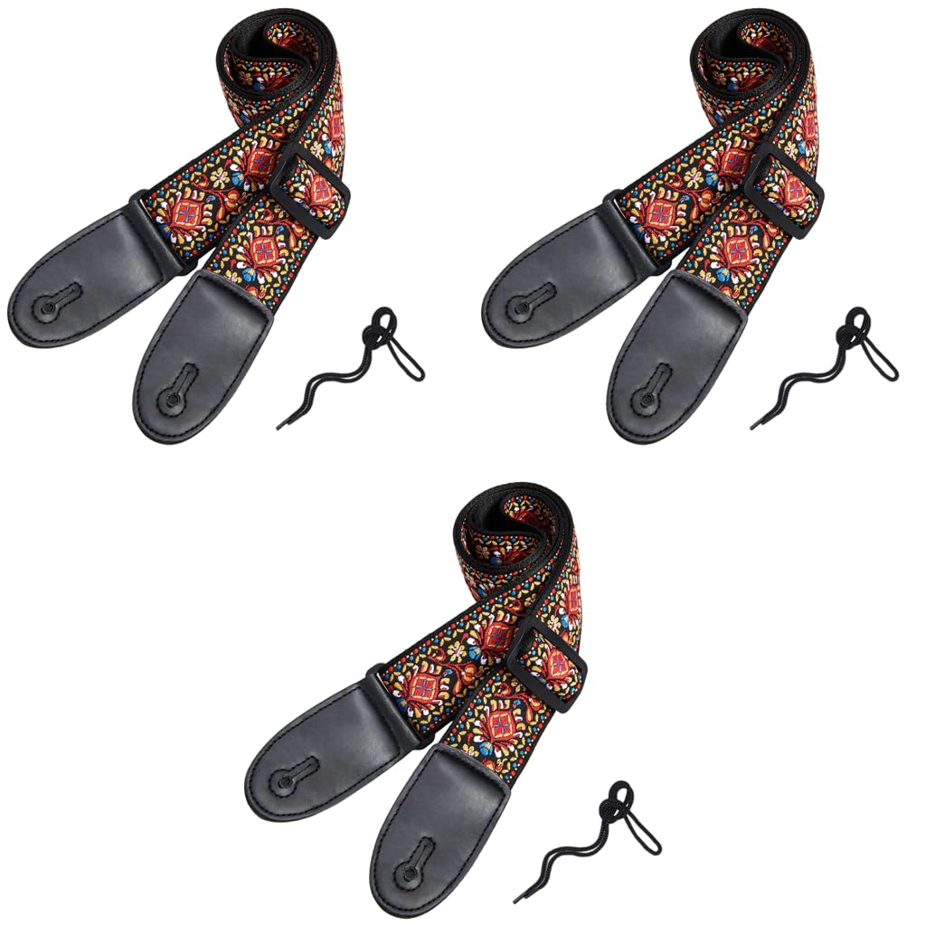 HASTHIP Guitar Strap featuring Double-Sided Embroidery Adjustable 34–41 in for Acoustic Electric Bass | 3PCS Gift for Players