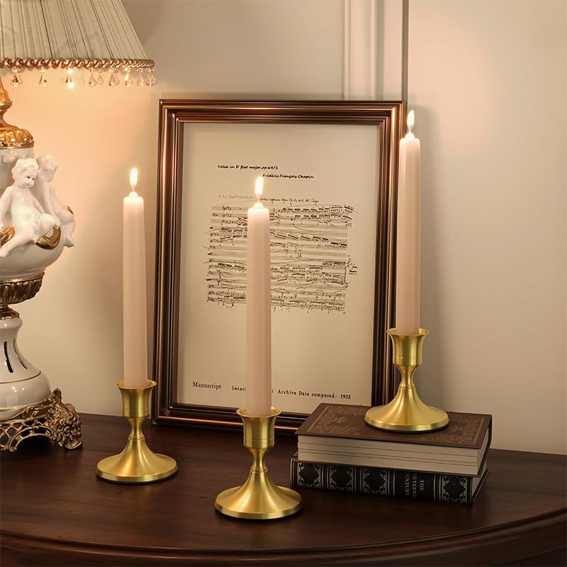 HASTHIP Candle Holder Stand for Home Decoration with Anti Slip Base and Vintage Golden Finish | 2 Pack Fits 0.87 in Taper Candles