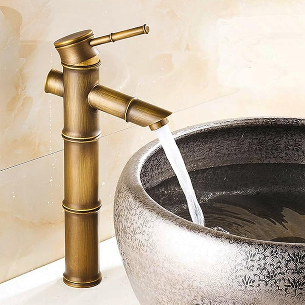 HASTHIP Bathroom Basin Tap with Single Handle Water Control featuring Copper Retro Bamboo Style | Easy Installation and Universal Sink Fit