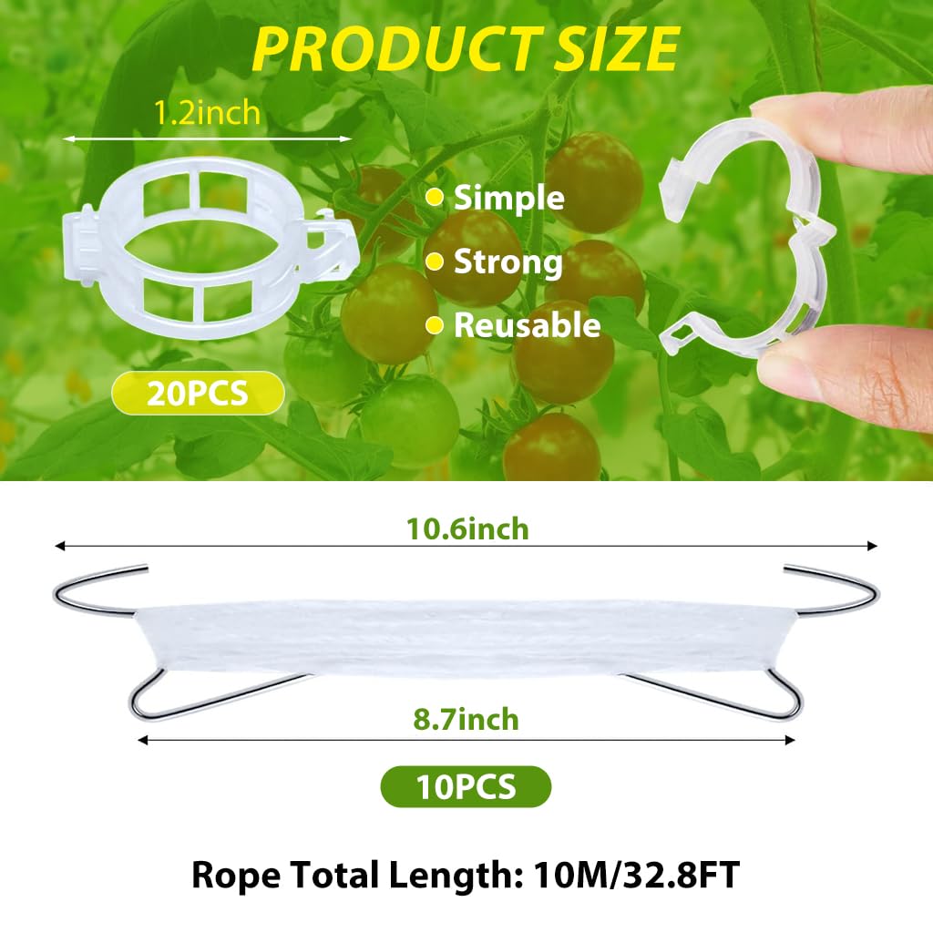 HASTHIP Plant Support Hooks Kit for Tomato Vines with Twine and Ring Clamps | 30 Pcs Metal Set
