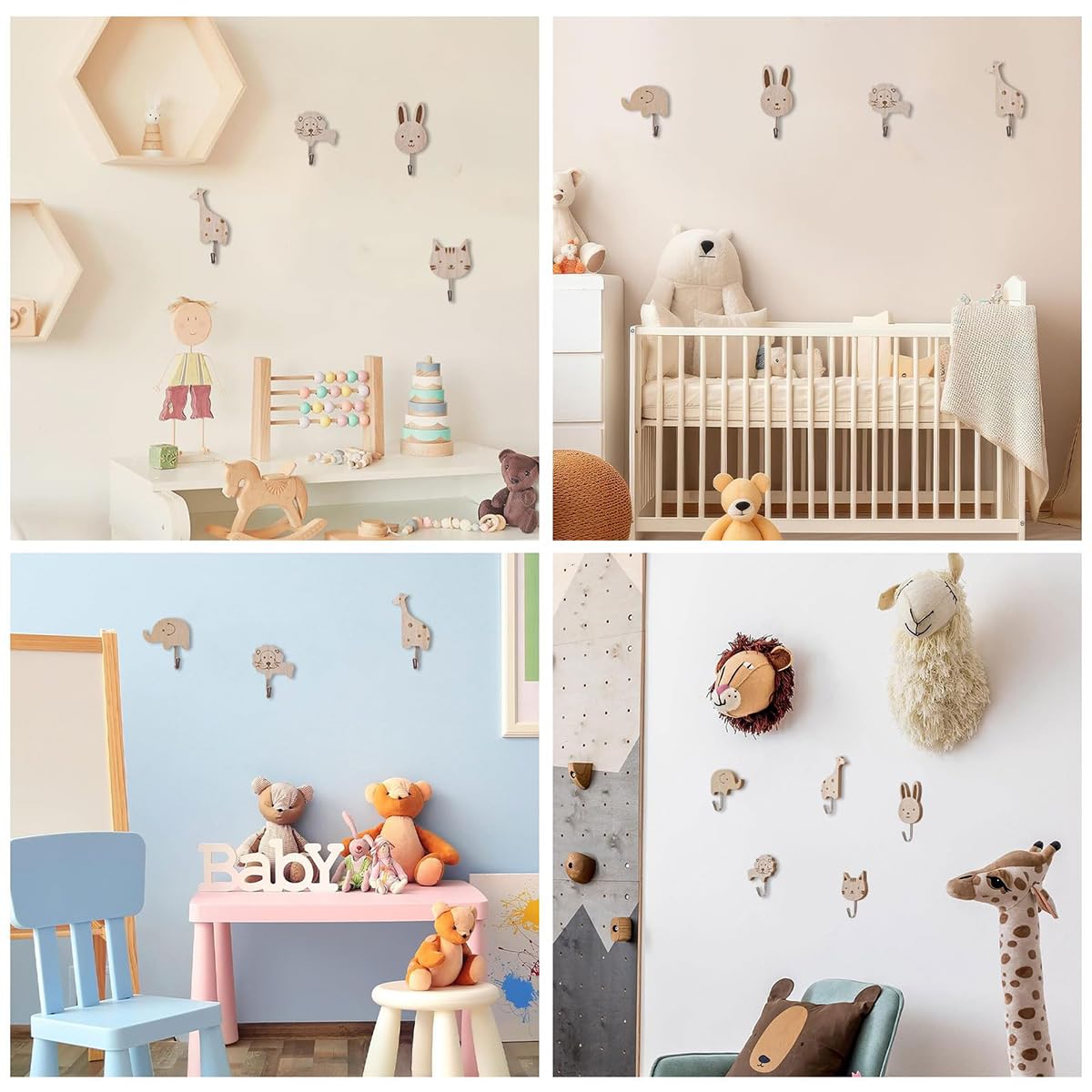 HASTHIP Cartoon Wooden Wall Hooks for Entryway and Room with Self-Adhesive Design | 6Pcs Durable Wood & Metal Organizer
