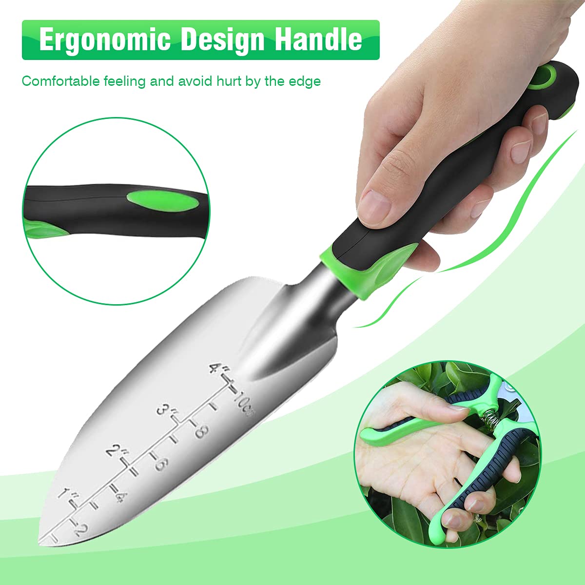 HASTHIP Garden Tool Set for Home Gardening with Rubber Handles and Stainless Steel Tools | 4Pcs Spade Cultivator Pruner Gloves
