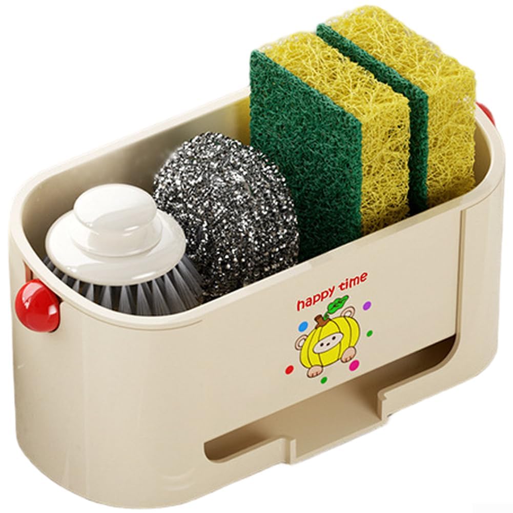 HASTHIP® Space Saving Kitchen Dish Drying Rack Featuring Sponge Holder, Foldable and Movable for Convenient Placement, Promotes Quick Drying with Open Ventilated Structure (Cream Color)-Milky White