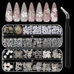 HASTHIP® 3D Nail Charms Crystal Nail Gems for Nail Art, Crystal Bow Nail Art Gems Flat Nail Jewels Decorations Aurora Flowers Chains Nail Stuff for Nail Art Decoration Design DIY Crafting