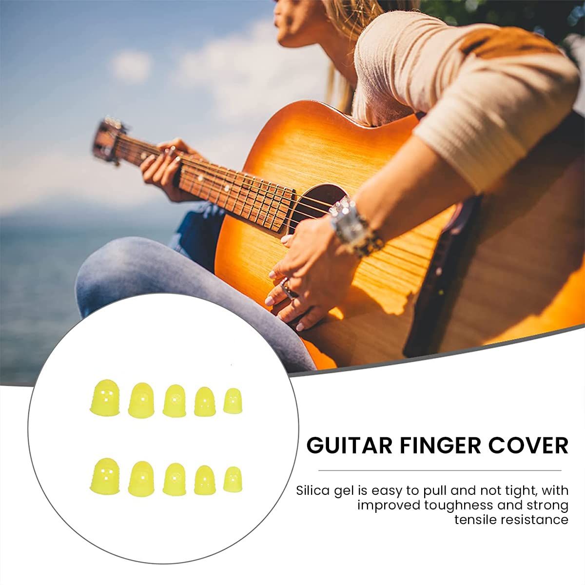 HASTHIP Guitar Finger Protector for Playing | 30pcs 20mm Non Slip Silicone Guards Yellow