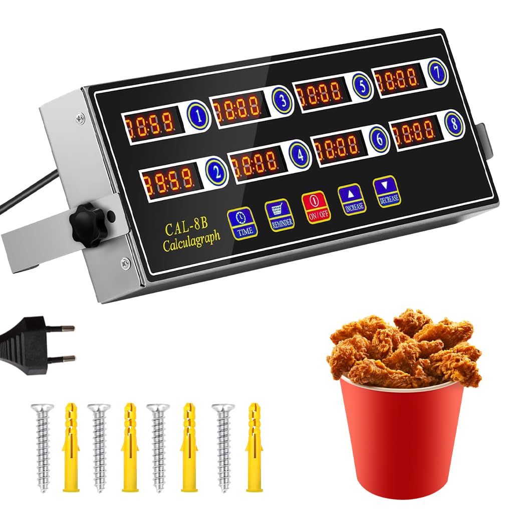 HASTHIP Commercial Kitchen Timer for Restaurants with 8 Channel Display and Loud Alarm | Programmable Cooking Reminder