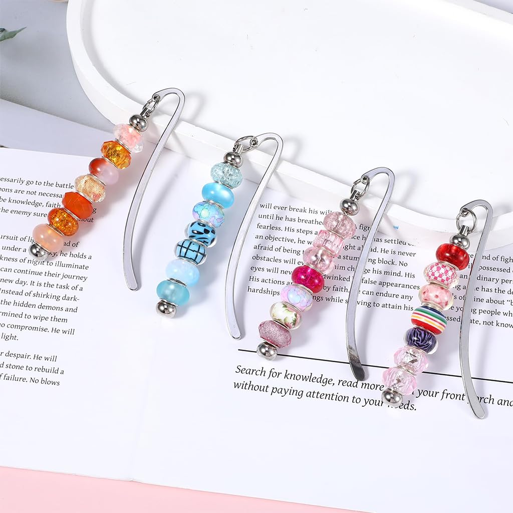HASTHIP Beaded Bookmark Bars for DIY Craft Making featuring Openable Ring 4Pcs 3in Silver