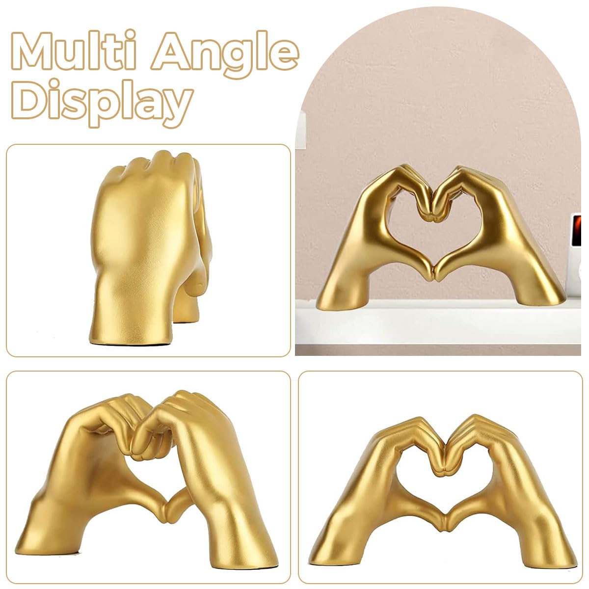 HASTHIP Love Hands Statue for Home Decor with Golden Resin Finish 13.8x7.8cm | Romantic Gift