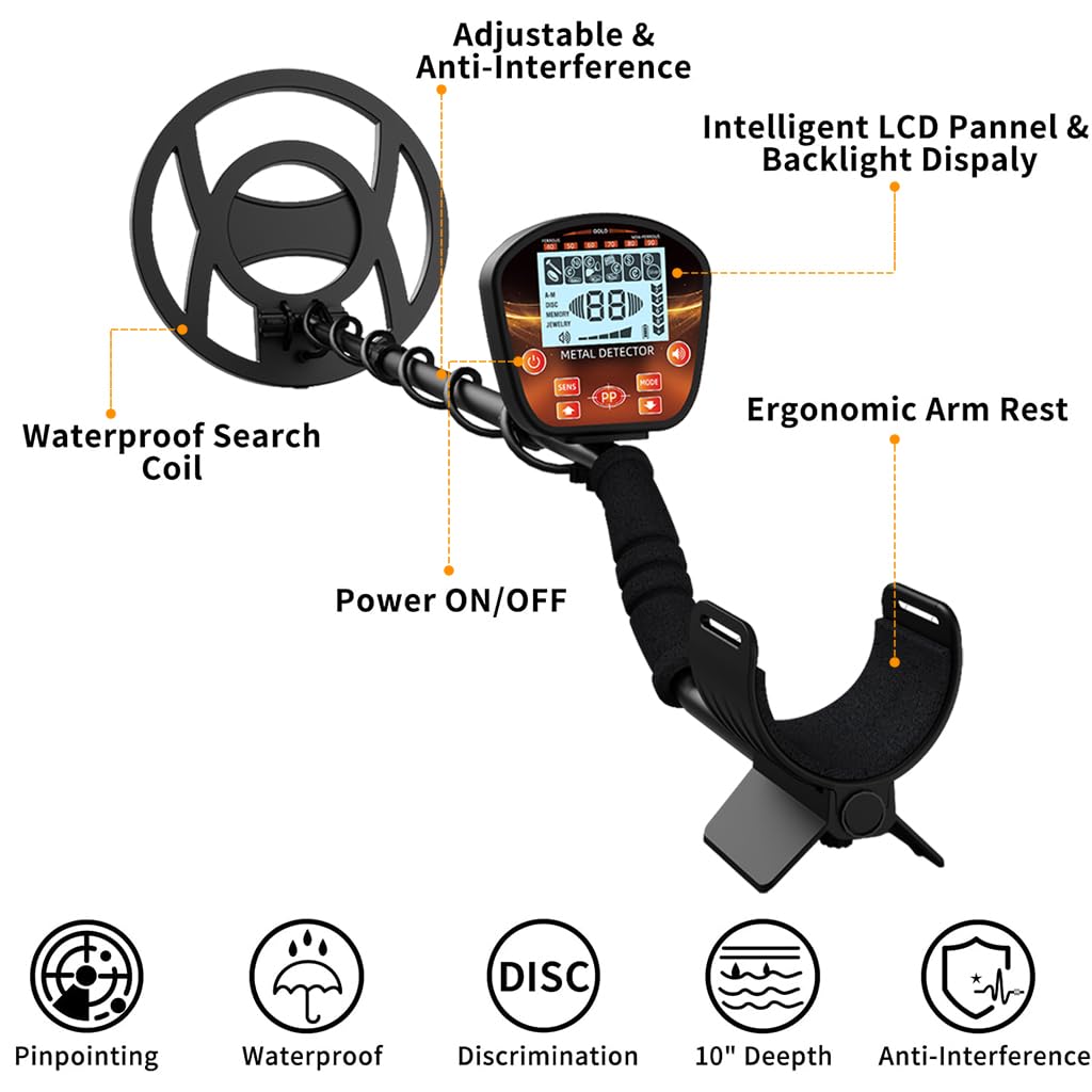 HASTHIP® Metal Detector Outdoor Metal Detector LCD Metal Detector Professional Highly Sensitive Metal Detector Retractable Industrial Metal Detector for Golden, Copper,Aluminio, Lead, Zinc and More