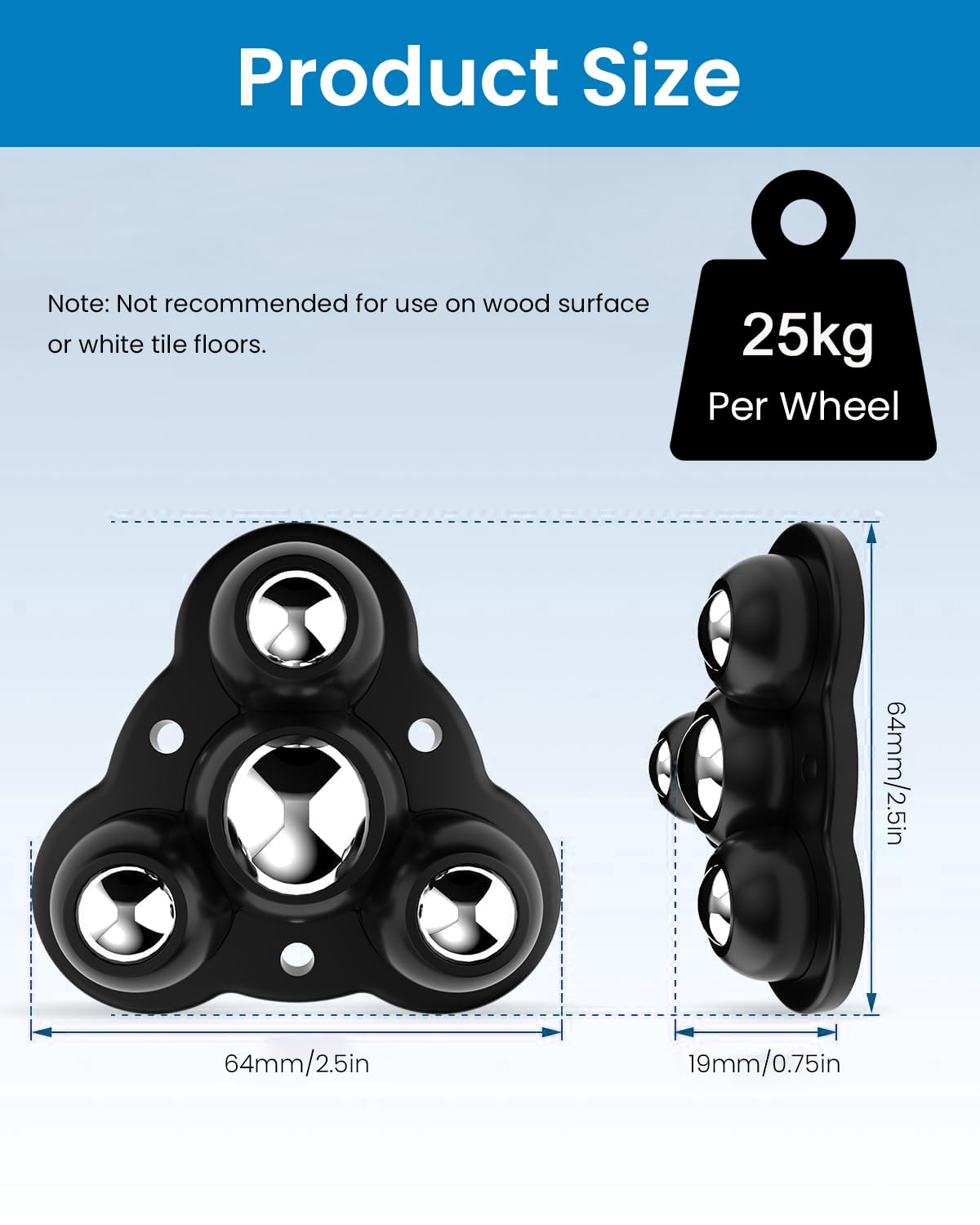 HASTHIP Self Adhesive 360° Swivel Caster Wheels for Furniture with 2.4 in Steel Ball | 8 Pcs 200 kg Load