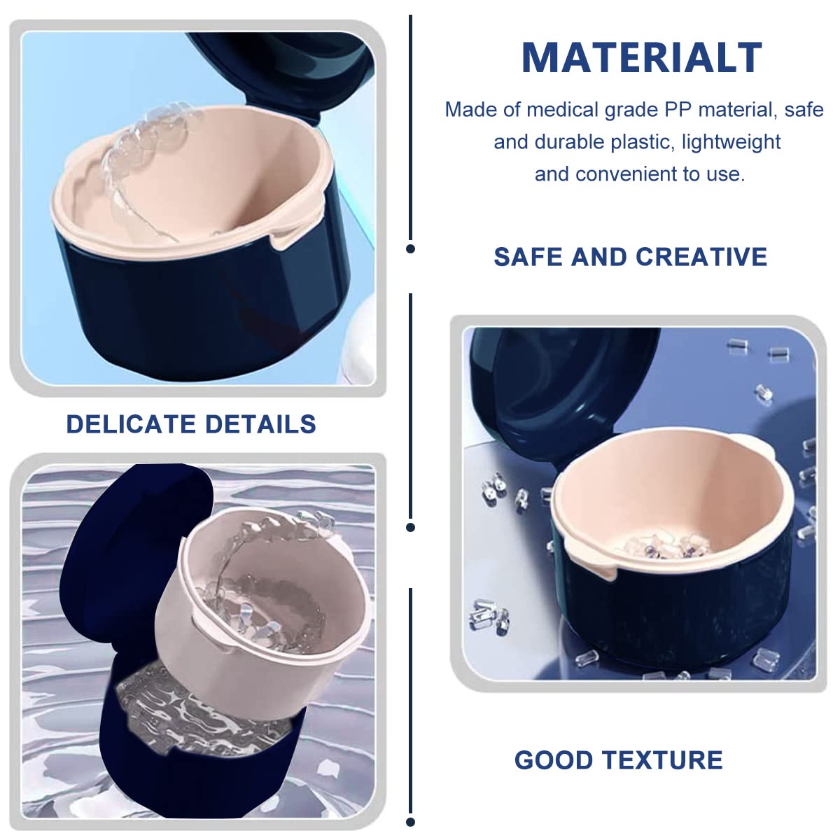 HASTHIP Retainer Case for Travel Cleaning with Detachable Strainer Basket 2Pcs 8x7 cm | White and Blue