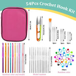 HASTHIP Crochet Hooks Set for Beginners with Ergonomic Handles and 54 Pcs Aluminum Tools | Includes Stitch Markers and Yarn Needles