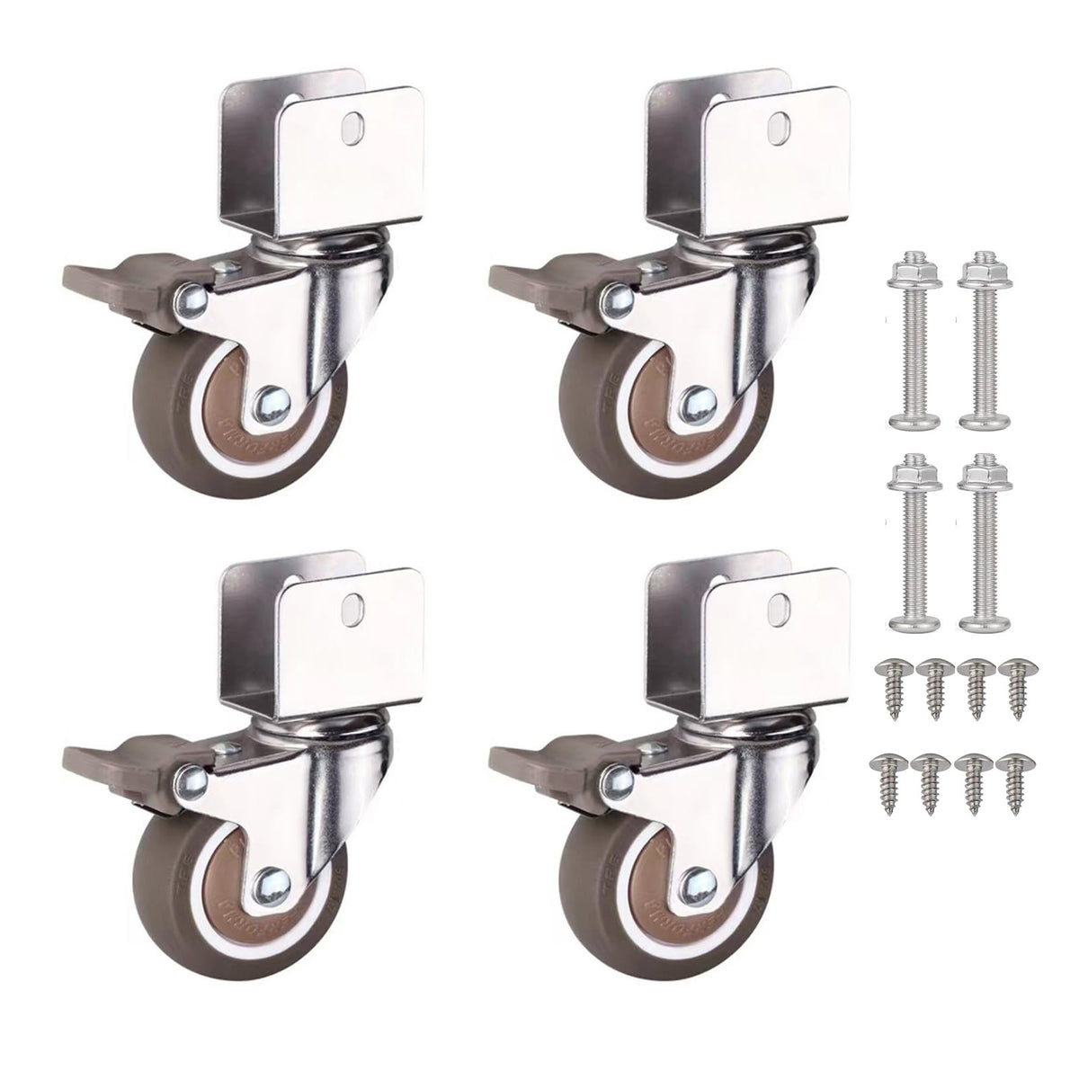 HASTHIP® 4PCS U-Shaped Swivel Caster Wheels, Heavy Duty 360° Rotating TPR Wheels, Quiet Rolling Furniture Casters with U-Bracket Mount & Screws for Cart, Shelf, Workbench & DIY Projects