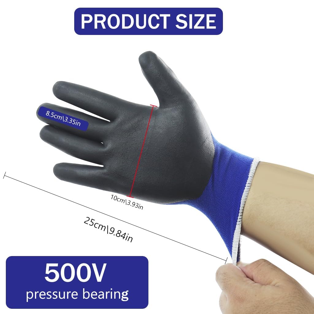 Serplex® Electrical Insulated Gloves 500V Voltage Resistance, Flame Retardant, Non-Slip Rubber Design for Electricians, High Voltage Work, Safety, L