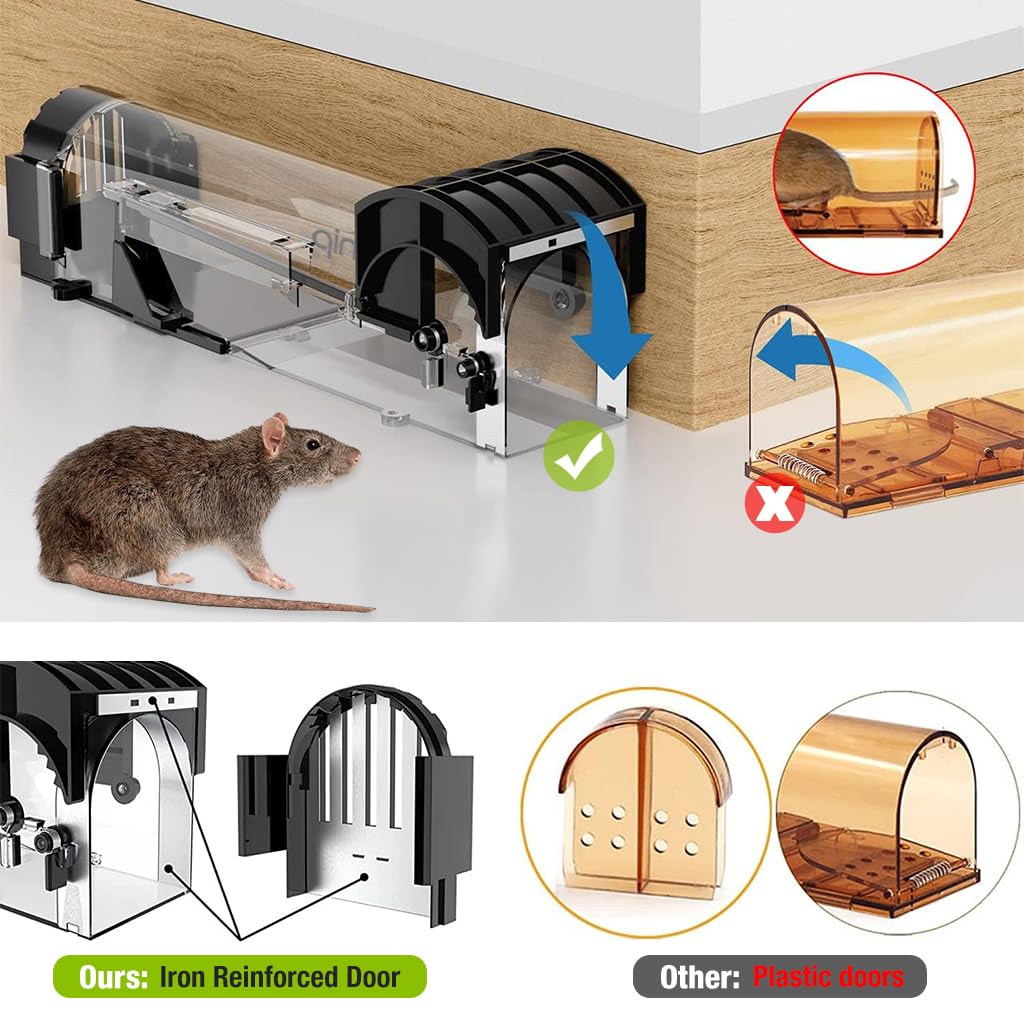 HASTHIP® Mouse Trap & Snap Trap Combo 12.6 Inches Transparent Rat Trap Quick ResponseLive Trap Rats Catcher Humane Catch-and-Release Reuseable Mouse Trap for Kitchen
