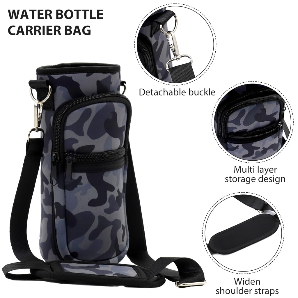 Water Bottle Carrier Bag with Pocket for Stanley 40 OZ Tumbler with Adjustable Shoulder Strap, Sports Water Bottle Accessories Accessories for Hiking Travelling Camping, Black