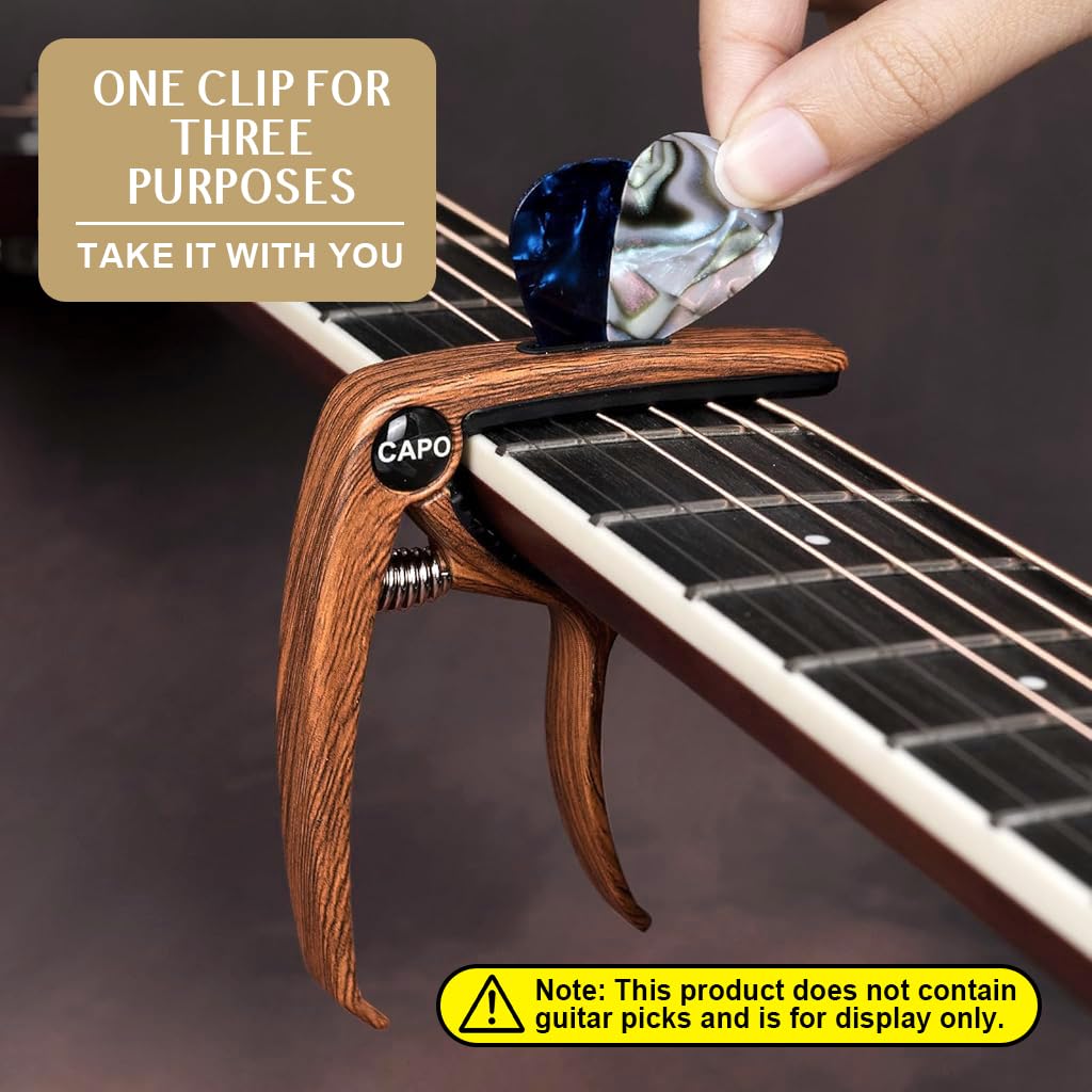 HASTHIP Guitar Capo for Acoustic and Electric Guitars with Built-In Pick Holder and 3 Picks Included