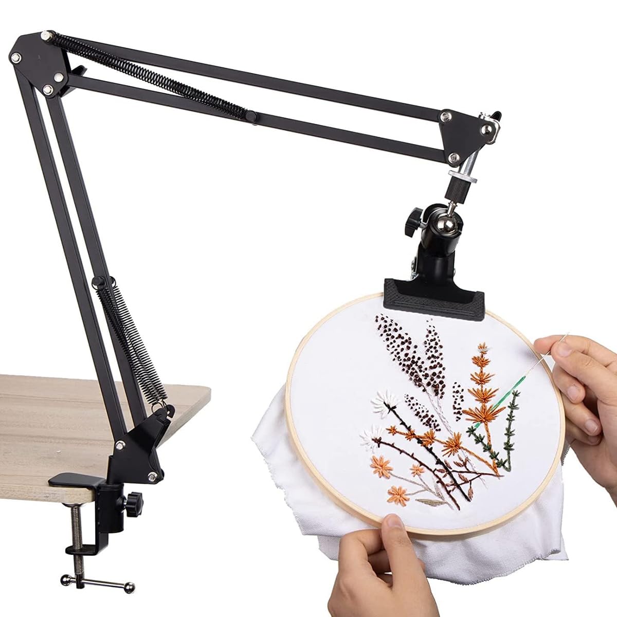 HASTHIP Embroidery Hoop Holder for DIY Craft with 13.7 in Flexible Arms and Screw-Fixed Desk Clamp