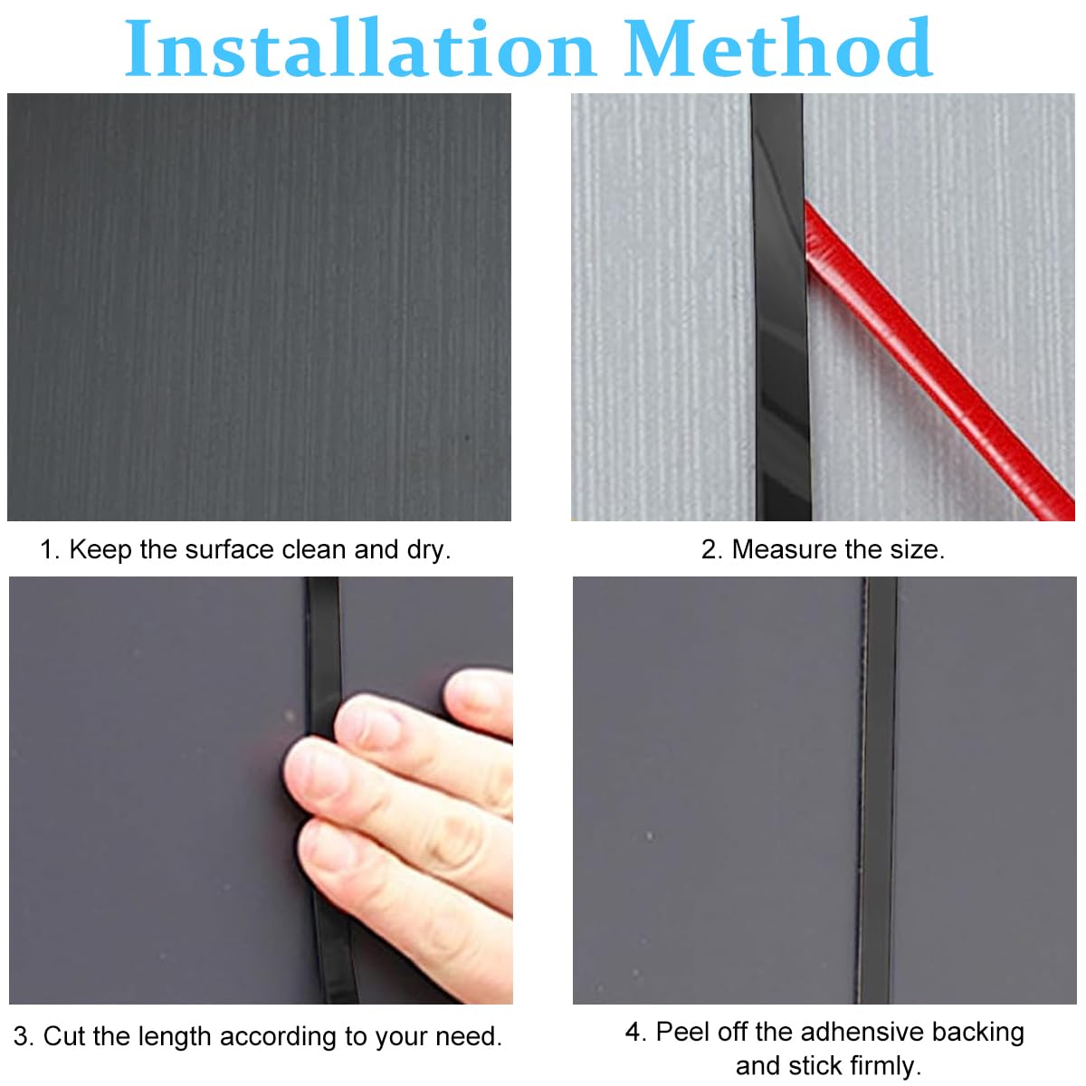 16.4ft Black Metal Trim Wall Strip, 201 Stainless Steel Self Adhesive Peel and Stick Wall Trim Metalized Mirror-Like Finish for Wall Ceiling Floor Cabinet Tile Edge Moulding (Black)