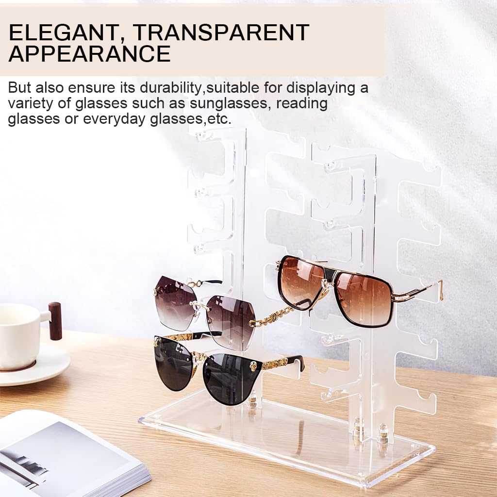 HASTHIP Glasses Display Stand for 10 Pairs featuring Two Row Design and Transparent Plastic | 11.6x12.6x11.4 in Space Saving Organizer