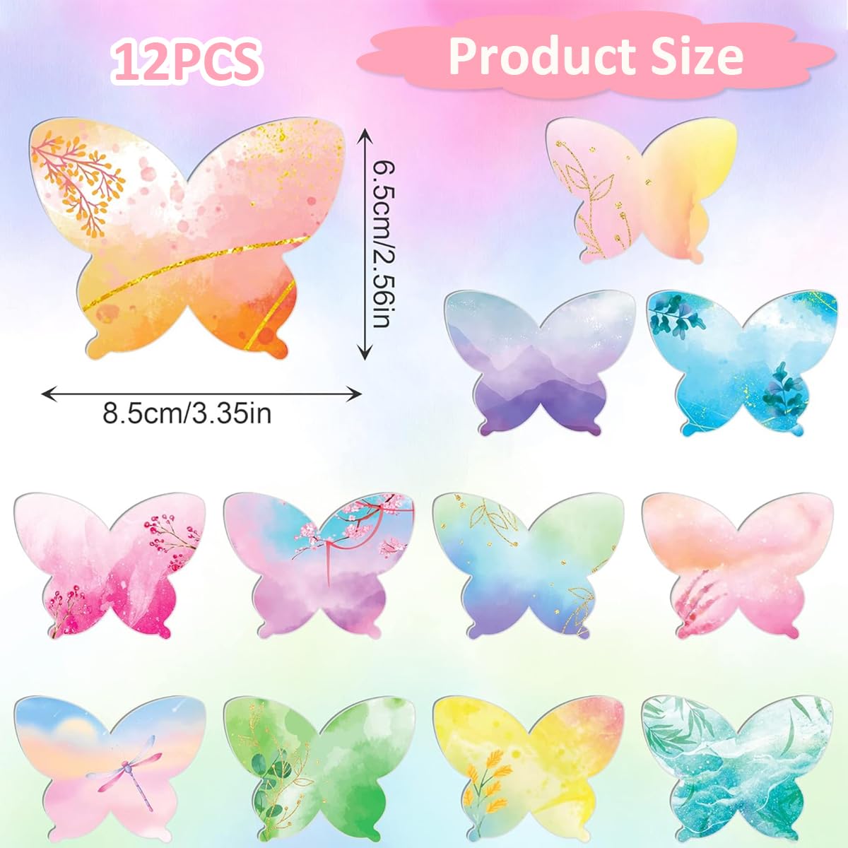 HASTHIP Butterfly Sticky Notes for DIY Scrapbooking and Office Use with 240 Sheets 8.5x6.5cm | 12 Colorful Designs
