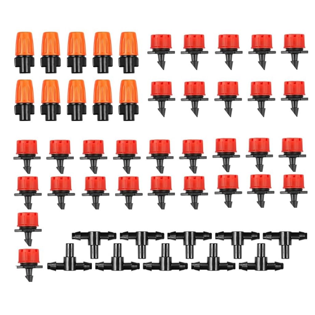 HASTHIP® Slow Irrigation Kit Micro Water Sprayer Set, 30Pcs 8-Hole Drip Nozzles, 10Pcs Mist Water Sprayers & 10Pcs Tee Pipe Connectors, Slow Drip Irrigation Set for Garden, Lawn(Pack of 50)
