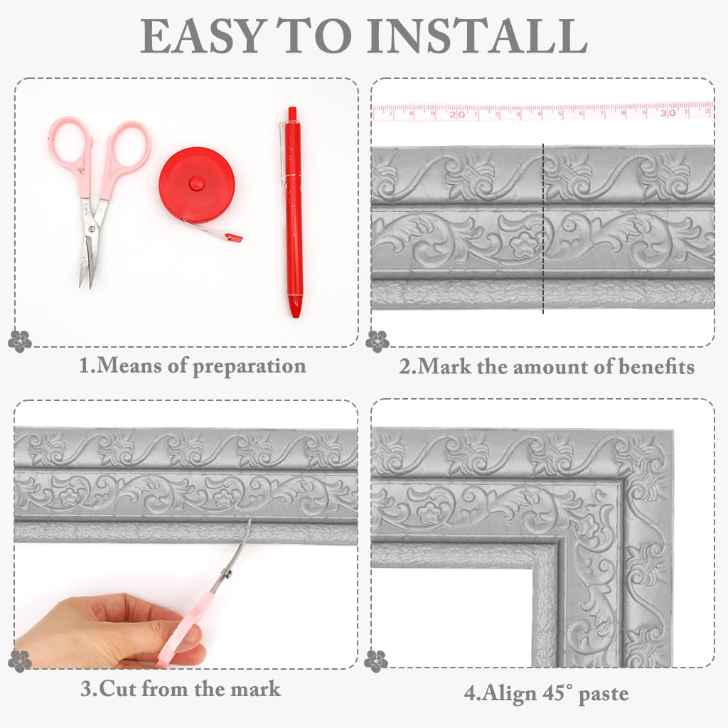 HASTHIP Peel Stick 3D Wall Edging for Living Rooms featuring 2.3 m x 7.8 cm XPE Foam | Silver Gray Trim