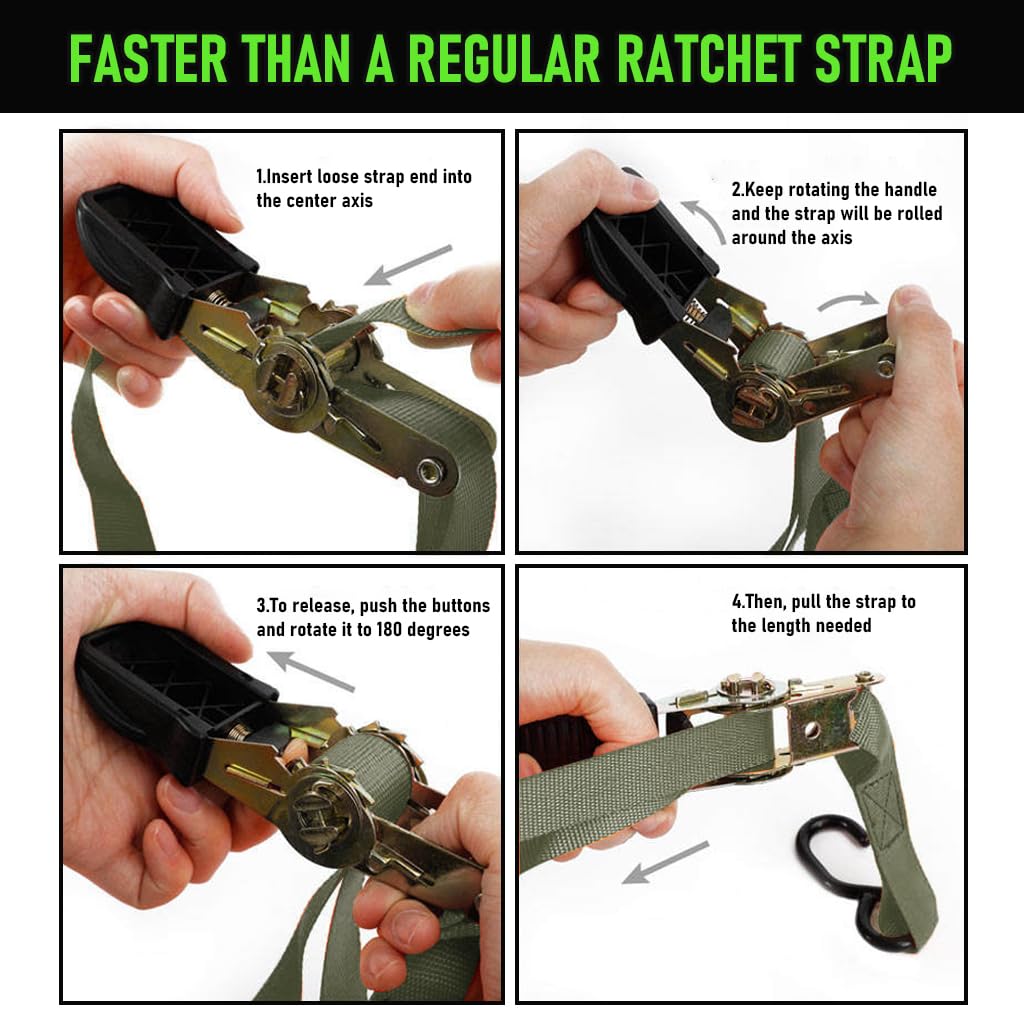 HASTHIP Ratchet Tie Down Straps for Cargo and Trucks with Rubber Handles and 4.5m Length | 1763lbs Load Capacity