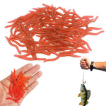 HASTHIP® 100 Piezas Cebo de Pesca Realista Gusano de Tierra 3.5CM, Señuelos Blandos Artificiales con Aroma Natural, Gusanos Rojos para Agua Dulce y Salada, Ideal para Jigging y Pesca en Lago