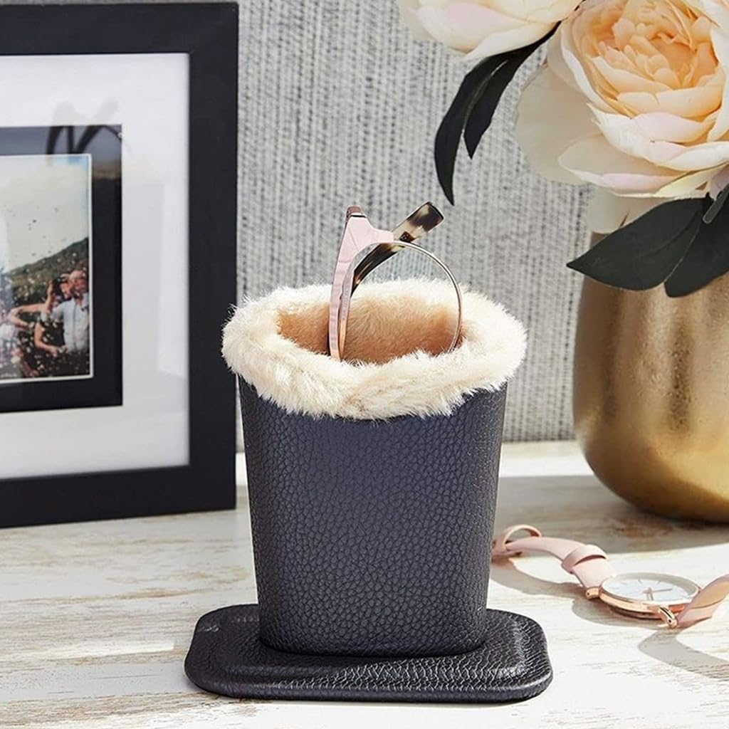 HASTHIP Eyeglasses Holder for Desk with Anti Slip Square Base and Plush Lined PU Leather | 11.6 x 8 x 12 cm