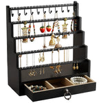 HASTHIP® Jewelry Organizer Earrings Necklace Display Stand Stepped 5-Tier Wooden Jewelry Storage Rack Elegant Black Finished Dresser Organizer for Bracelet Bangle Necklace, 29x13x30.5cm