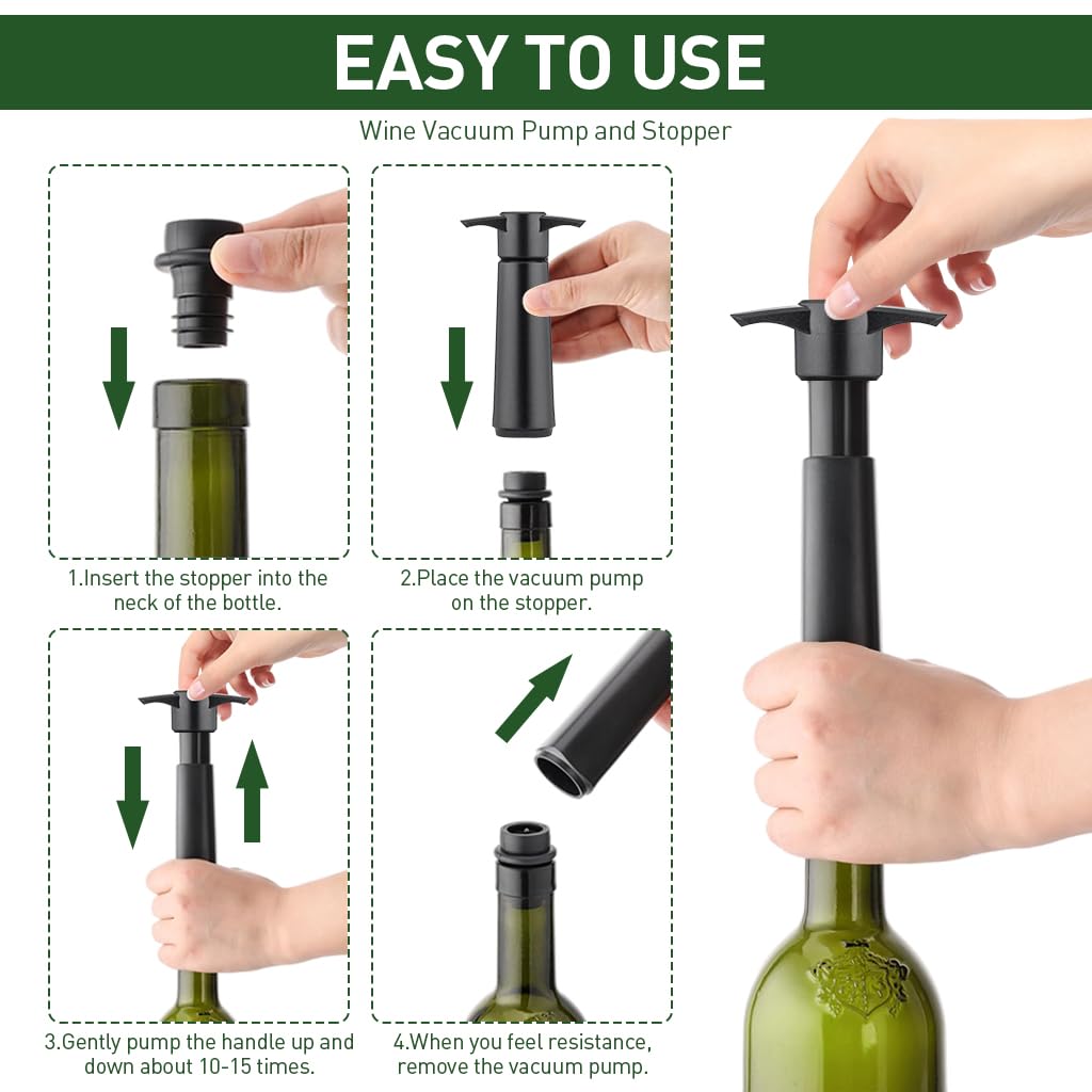 HASTHIP® Wine Vacuum Pump with 4 Stoppers, Wine Preservation Pump Wine Vacuum Pump, Wine Saver, Universal Wine Vacuum Saver Sealer, Wine Supplies