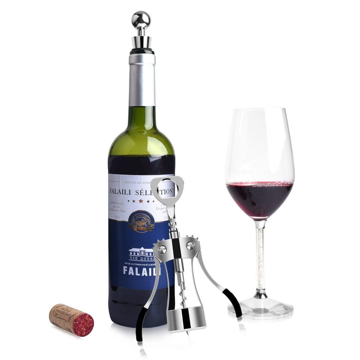 HASTHIP Wine Opener for Home and Bar with Ergonomic Wing Design and Stainless Steel Corkscrew | Includes Chrome Bottle Stopper