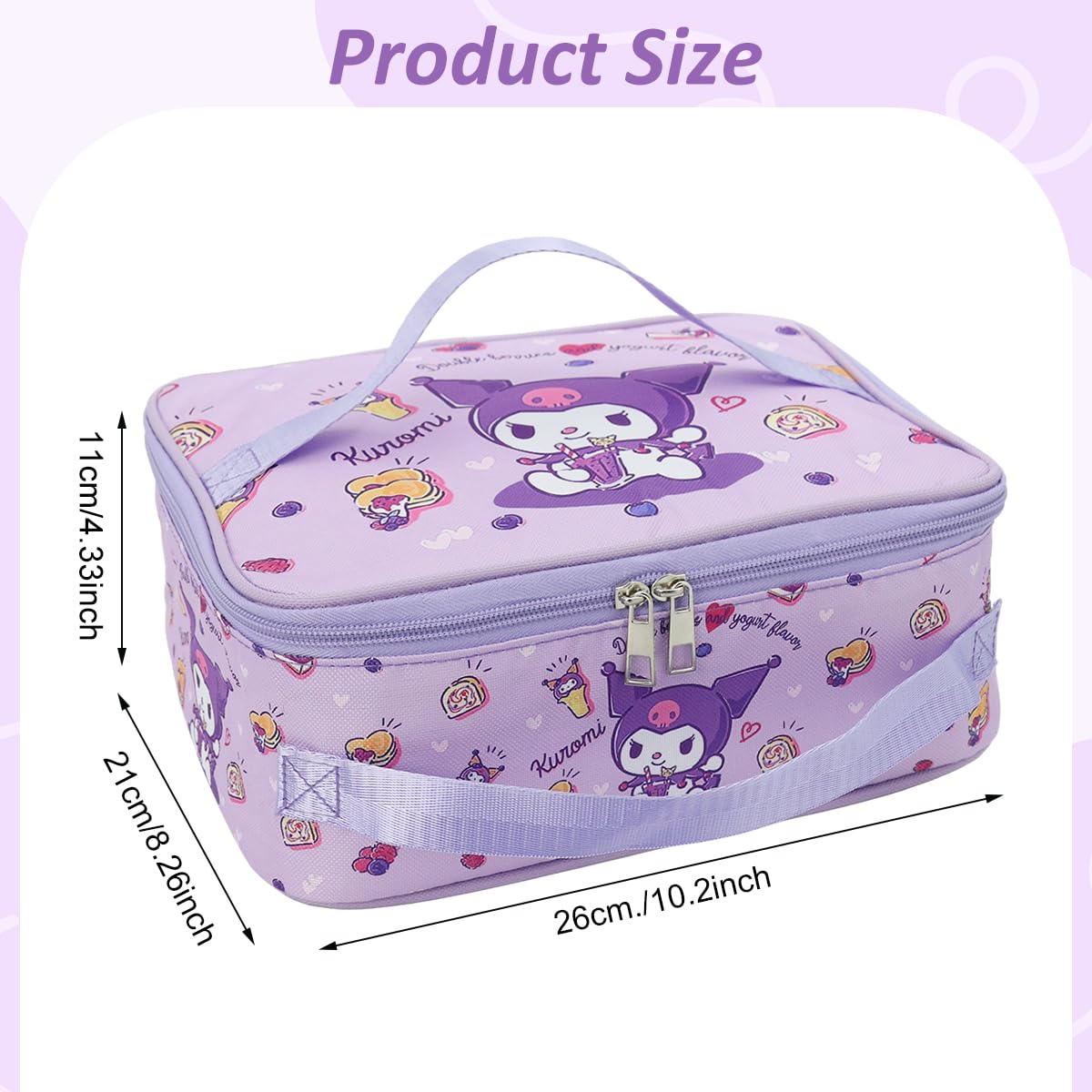 HASTHIP Cotton Insulated Bento Box Lunch Bag 11.4x8.3x3.9 in with Dual Handles | Purple for Kids and Adults