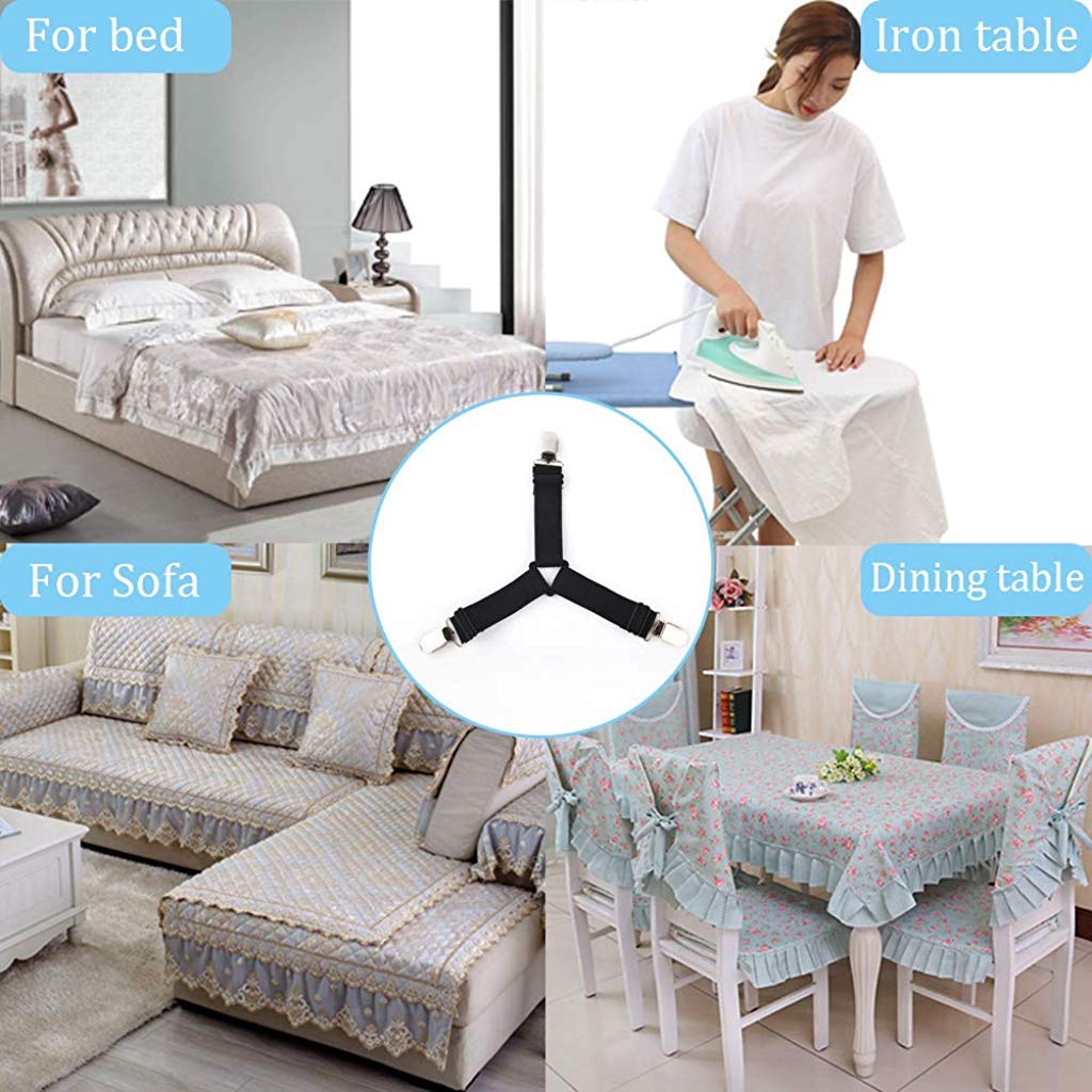 HASTHIP Bed Sheet Holder Straps 8 Pcs for Corner Grip with Triangle Design & Metal Clips | Black