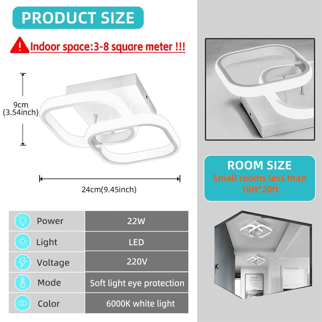 HASTHIP 22W Modern Square LED Ceiling Light with Acrylic Design