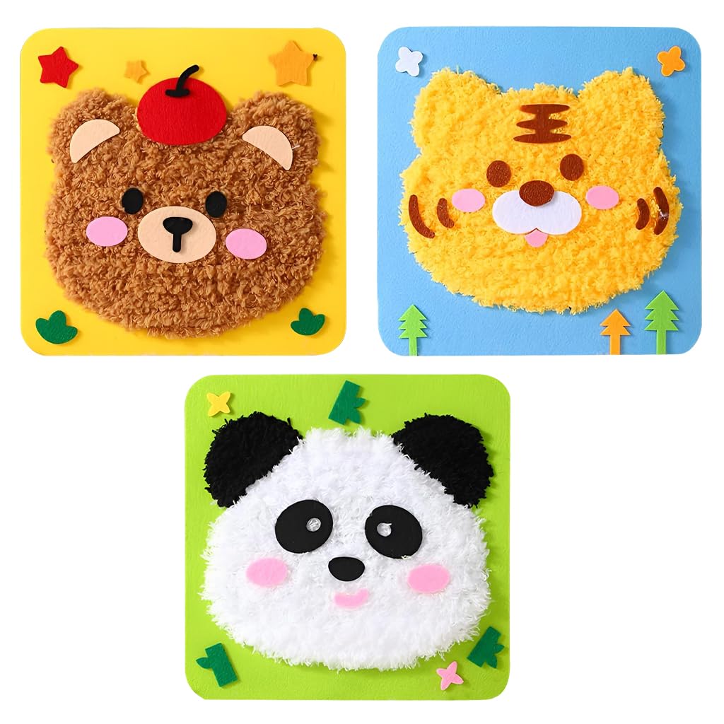 HASTHIP® DIY Cartoon Yarn Stitching Paint Art Craft Kit, Set of 4 Cartoon Animal Yarn Paint Kit, Fine Motor Skill Art Craft Kit for Age 3-8 Years Old