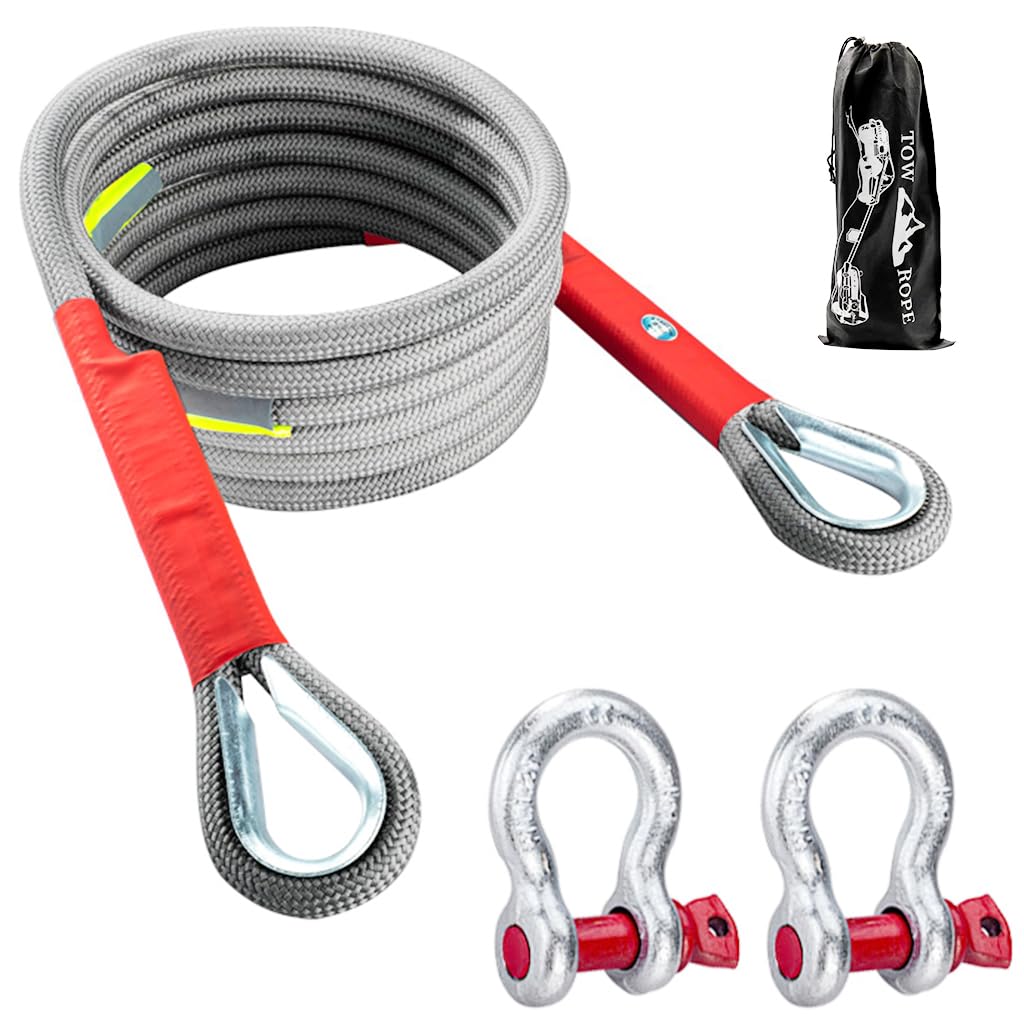 HASTHIP® 13ft -18Tons Tow Rope, Heavy Duty Towing Strap with Screw Fixed D Ring, Woven Nylon Car Toe Cable for Car