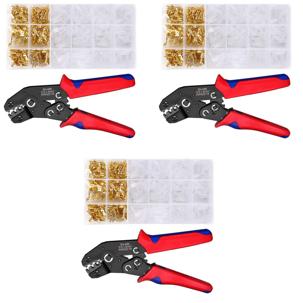 HASTHIP Wire Terminals Crimping Tool Kit with 600 Spade Connectors and Ratcheting Crimper | Alloy Steel for DIY and Automotive Wiring