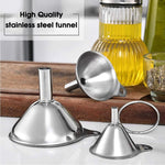 HASTHIP metal stainless steel funnel set of 3 with 2 cleaning brushes 0.24–0.47in nozzles for kitchen use | food grade stackable design