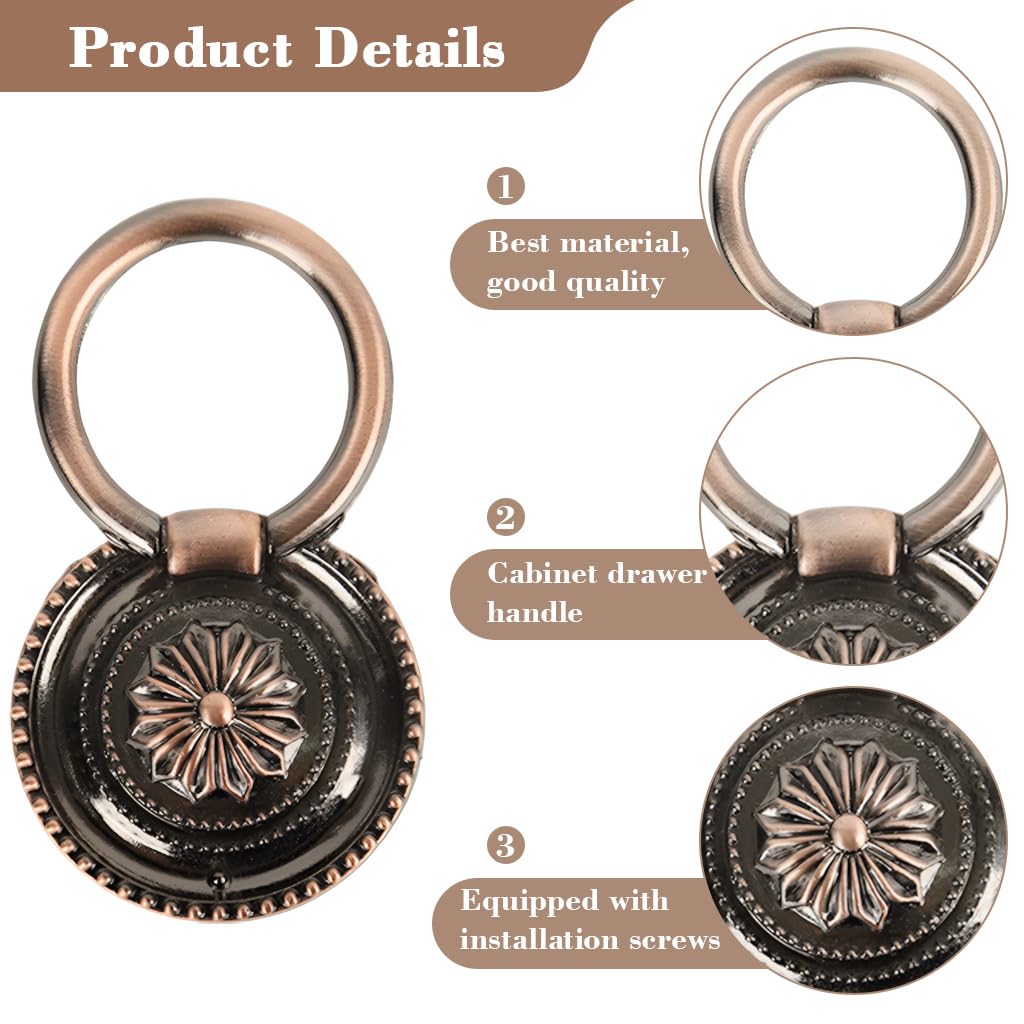 HASTHIP Vintage Ring Pull Handles for Cabinet & Drawer Floral Embossed 2PCS