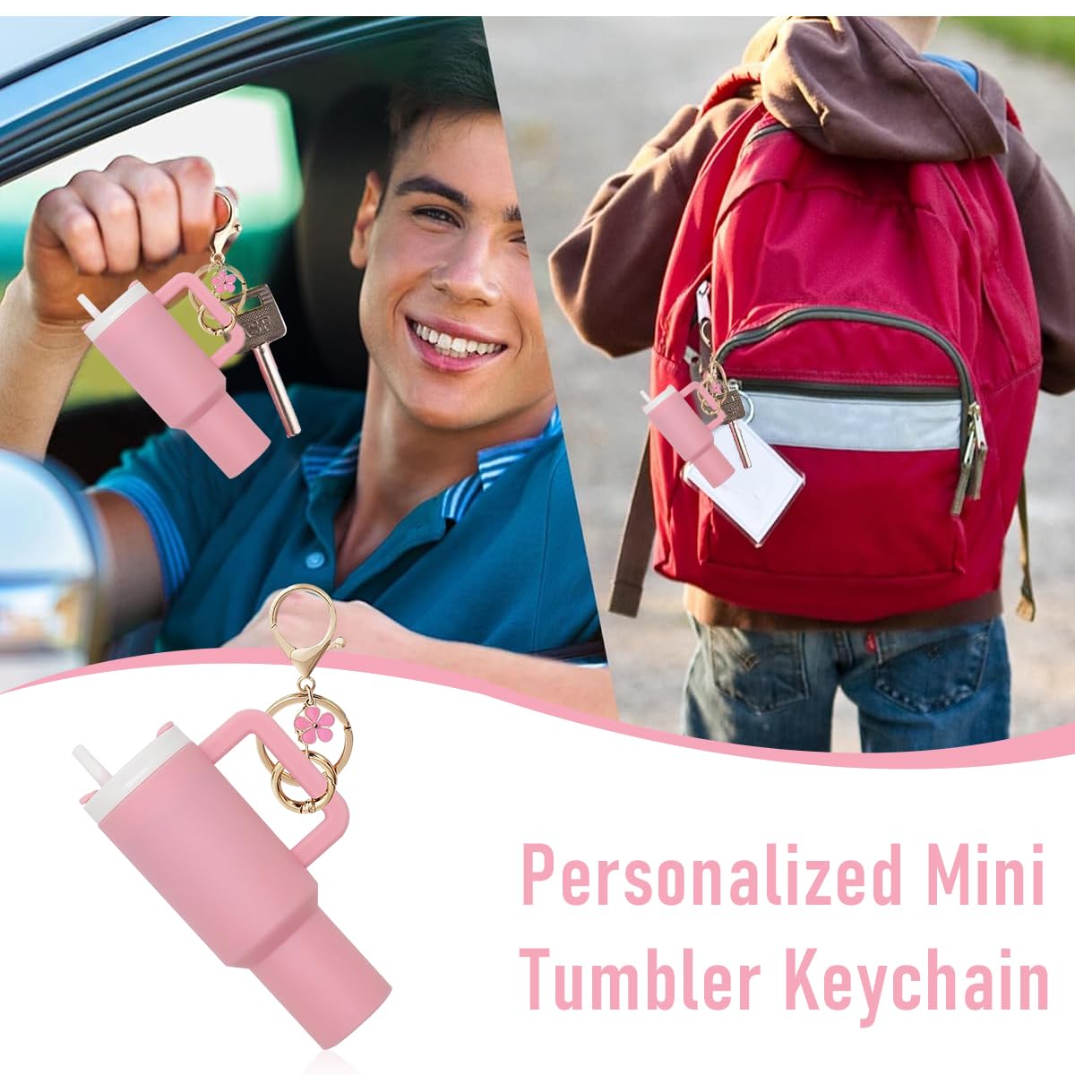 HASTHIP Mini Keychain Accessories for Stanley Cup featuring Pink Charm for Women & Girls Gifts
