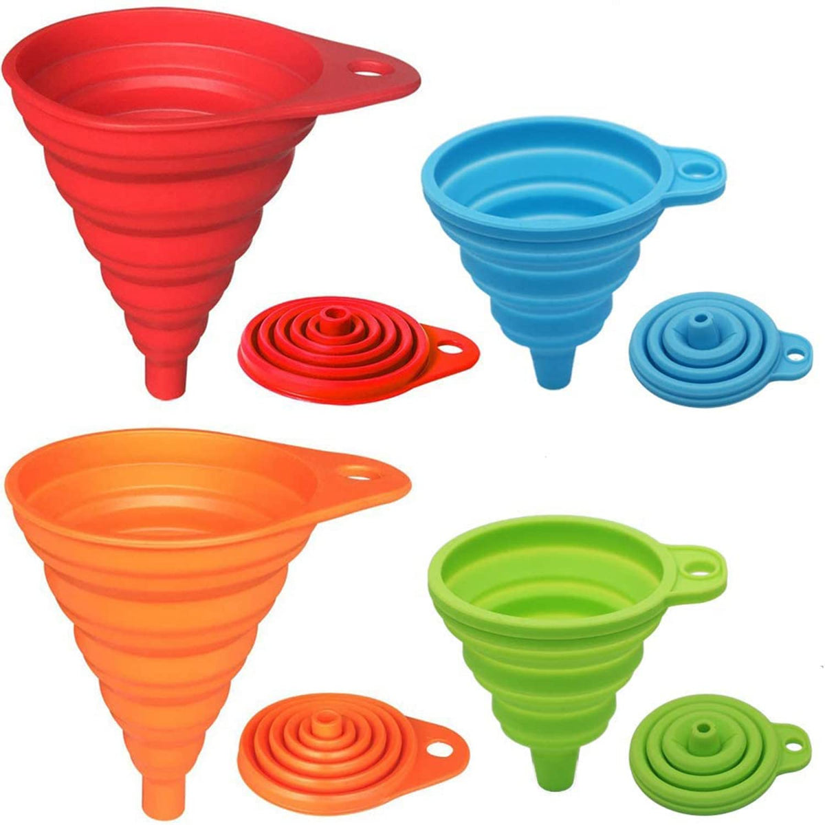 HASTHIP® Kitchen Funnel Set 4 Pack, Small and Large, Kitchen Gadgets Accessories Foldable Silicone Collapsible Funnels for Filling Water Bottle Liquid Transfer Food Grade