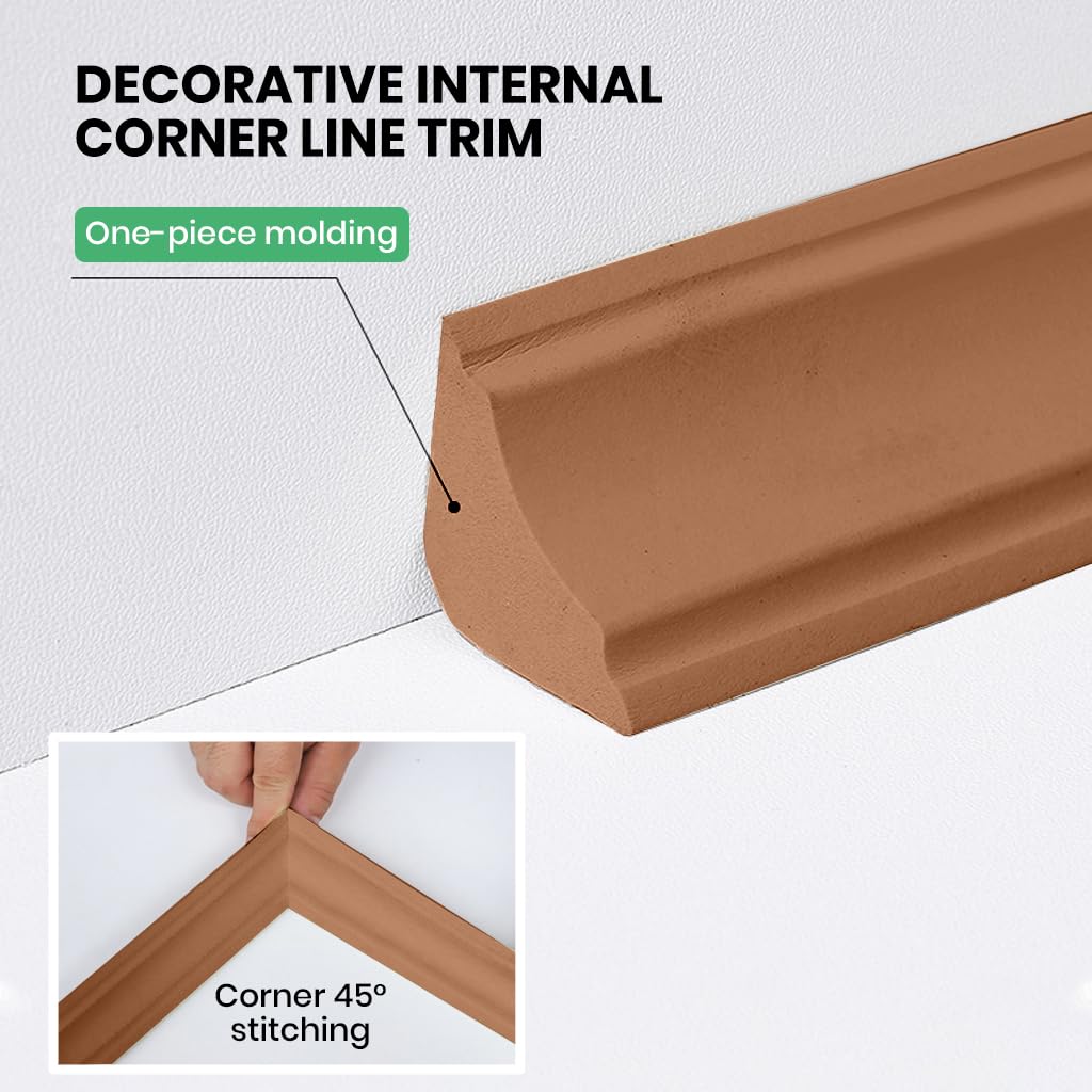 HASTHIP Internal Corner Line Trim for Wall to Ceiling Finishing with Peel and Stick 6.6ft Brown | Flexible Synthetic Rubber Molding